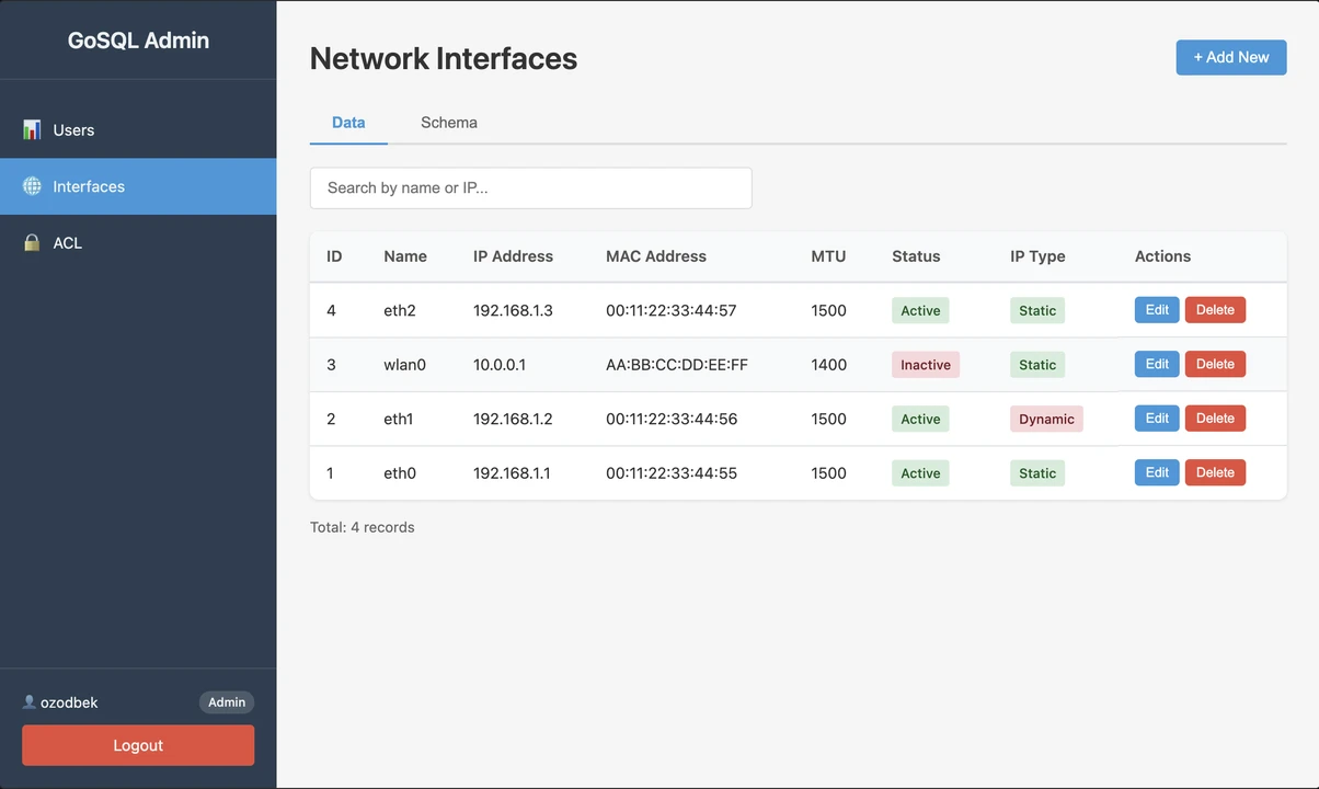 GoSQL Interface